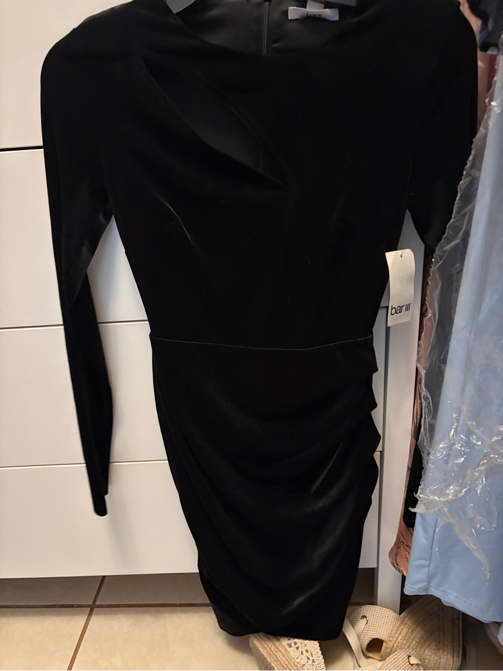 Bar Iii Black Long Sleeve Velvet Sheath Dress